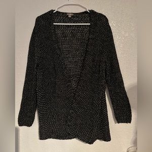 J Jill Black and White Textured Knit Open Cardigan Women’s Size Medium, crochet.